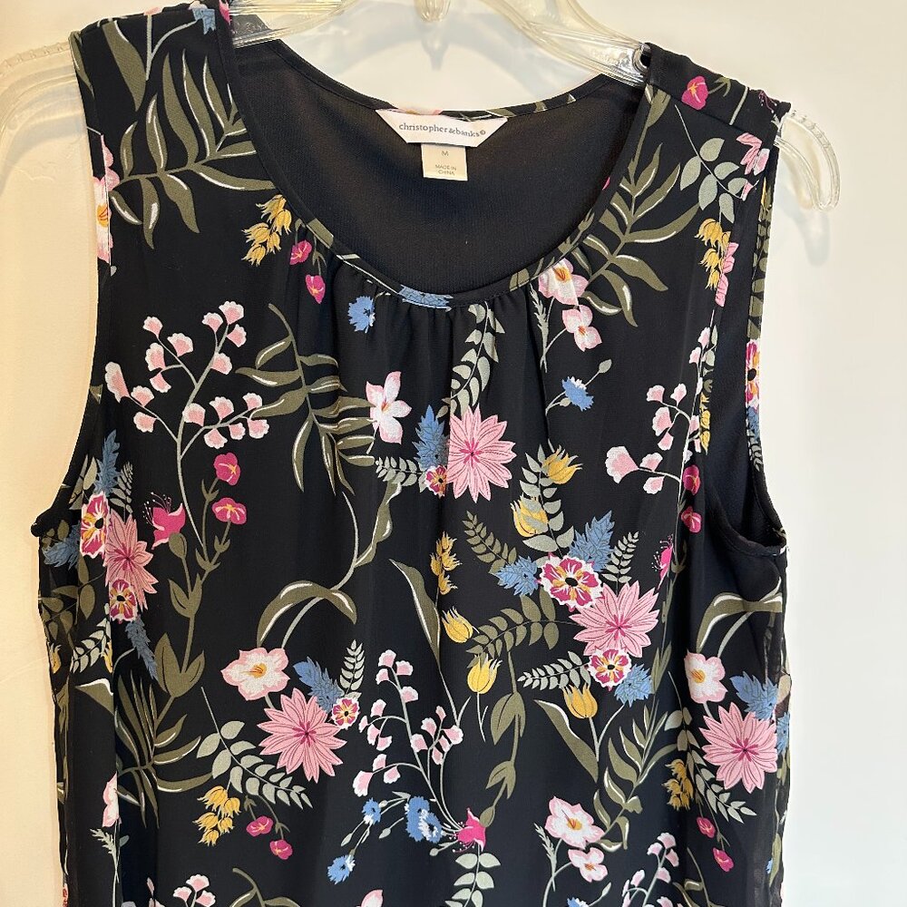 Christopher & Banks Black Floral Sleeveless Tank Size M